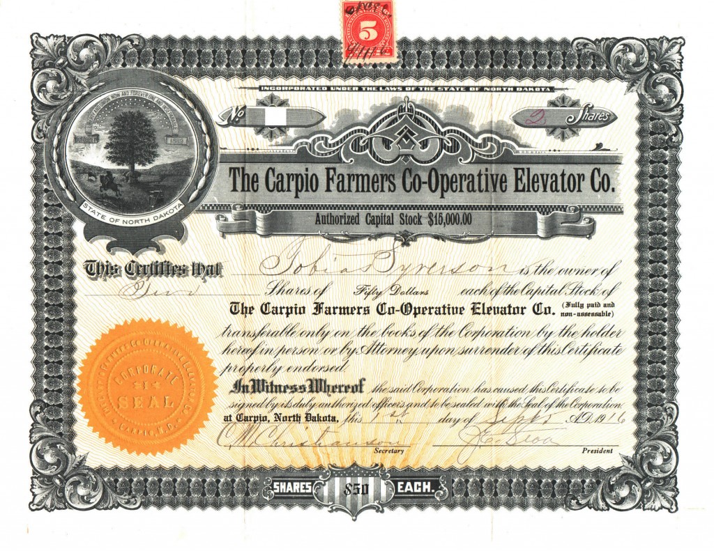 Carpio Elevator Stock Certificate